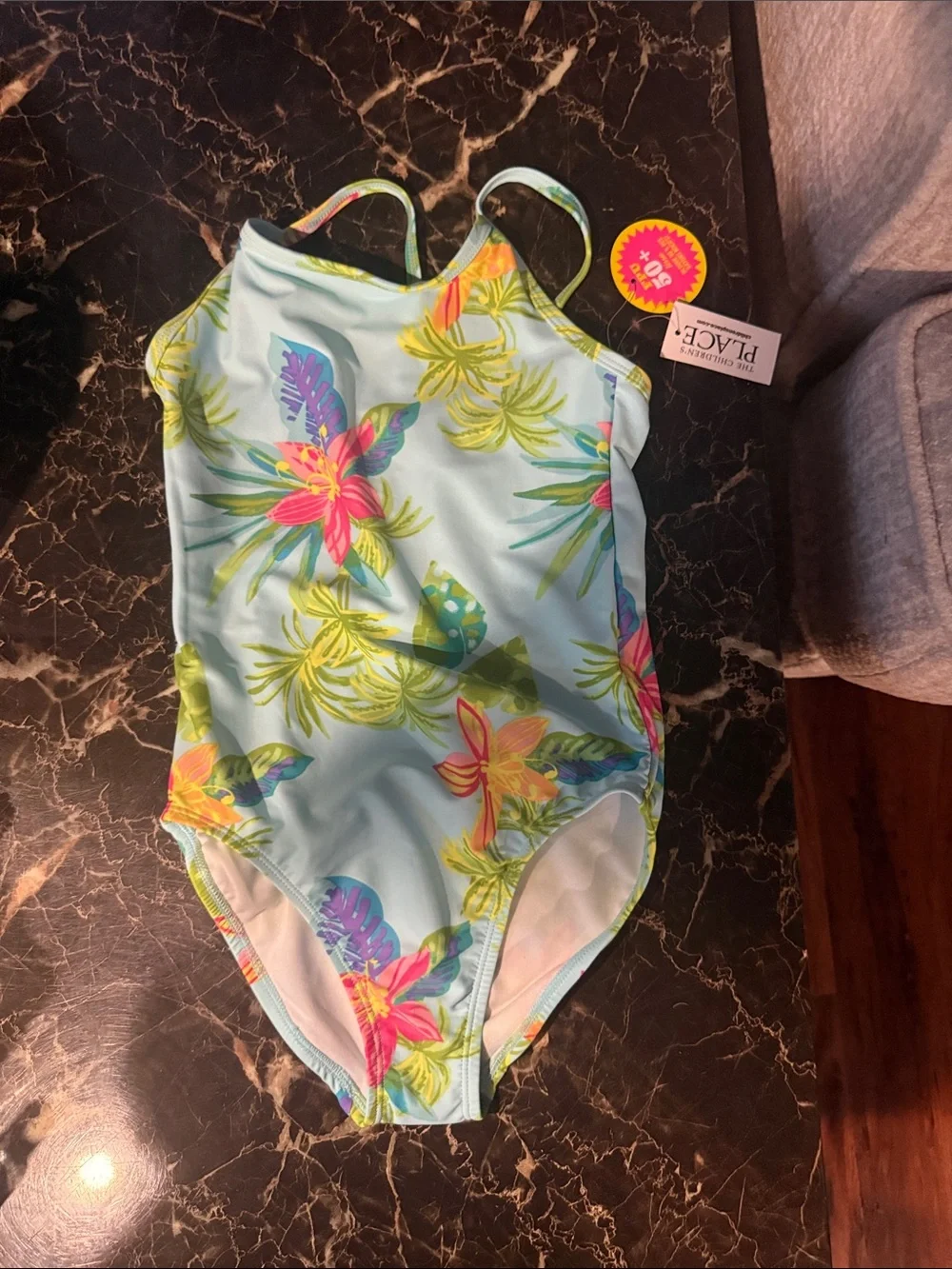 The Children's Place Light Blue Tropical Floral One-Piece Swimsuit